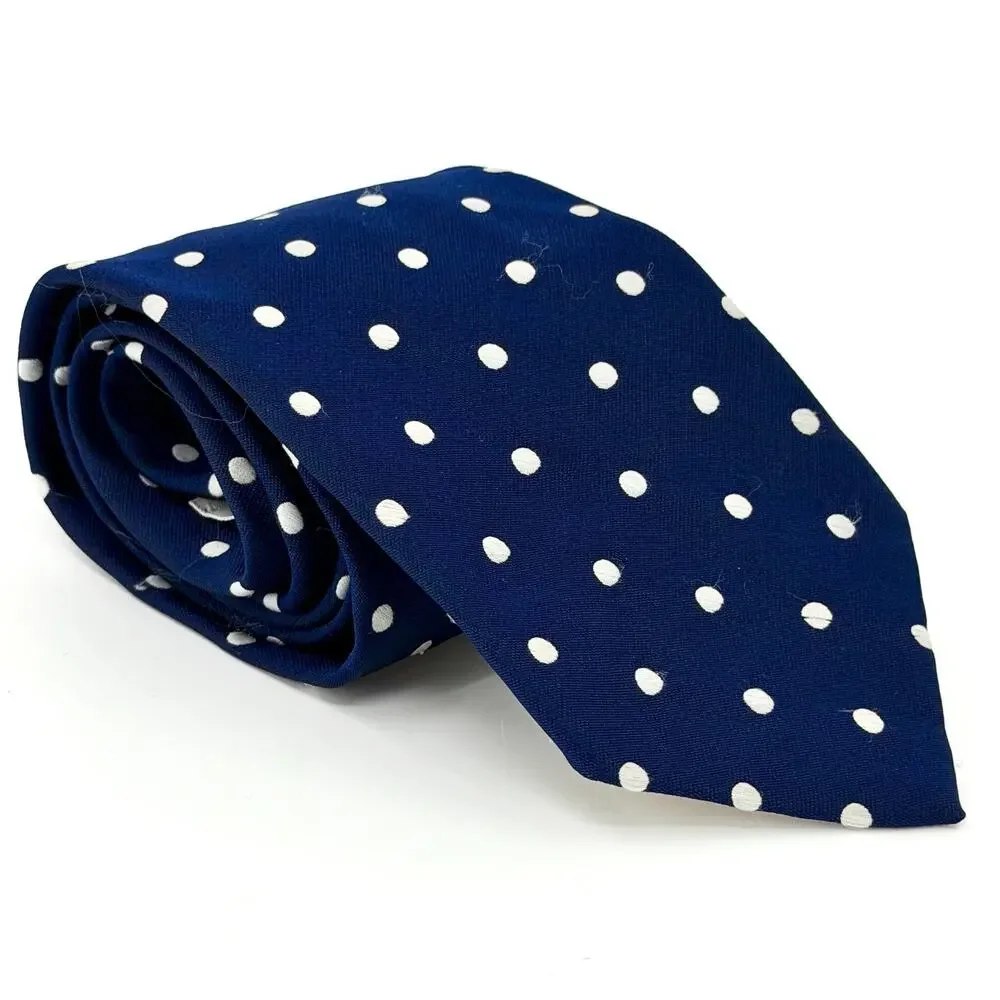 Vintage 80s Christian Dior Navy White Polka Dot Necktie